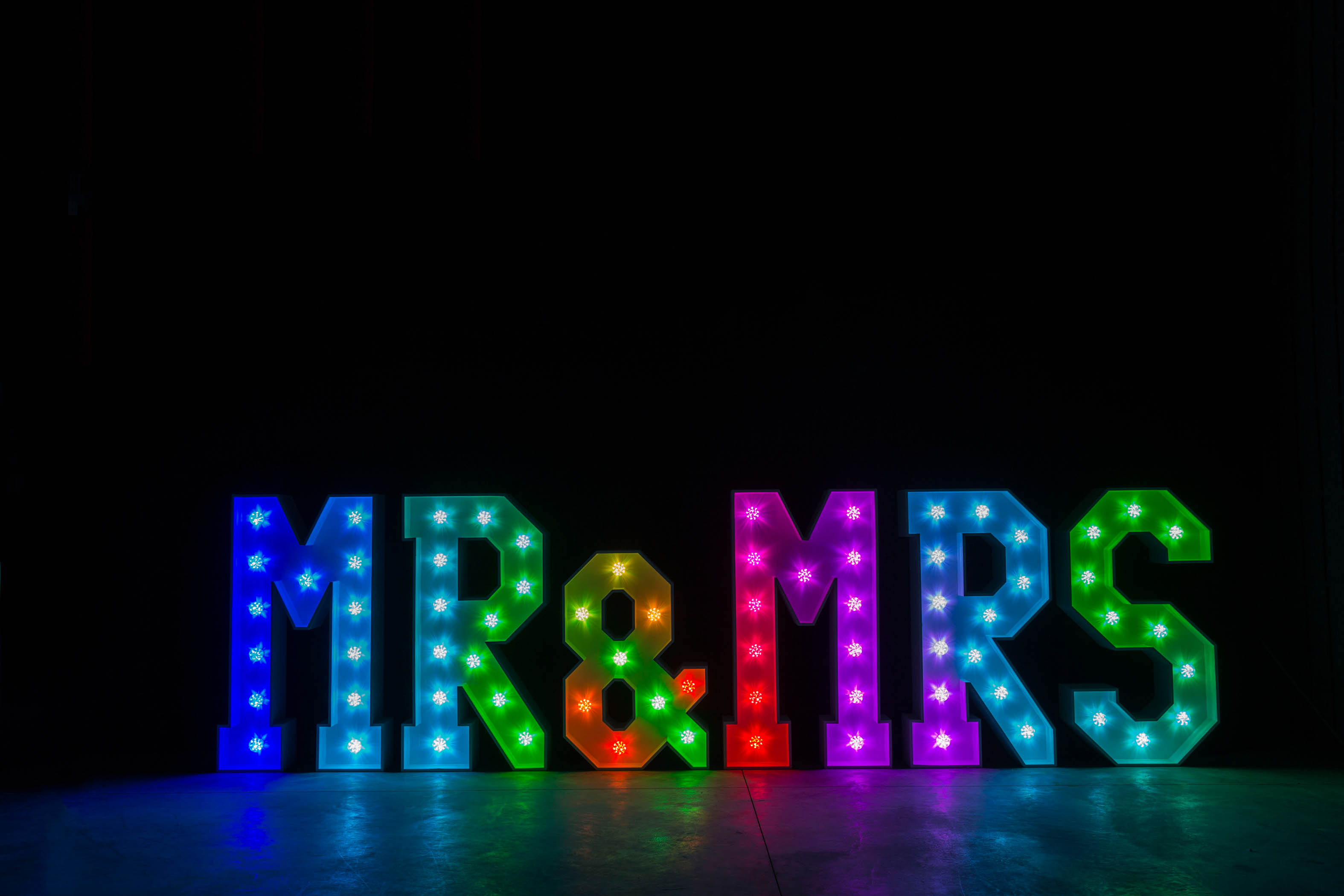4' MR & MRS Letters - Rainbow Light - Photo by Viscosi Photography