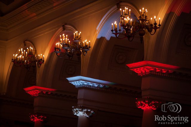 The Canfield Casino with Red & White Up Lighting - Photo by Rob Spring Photography
