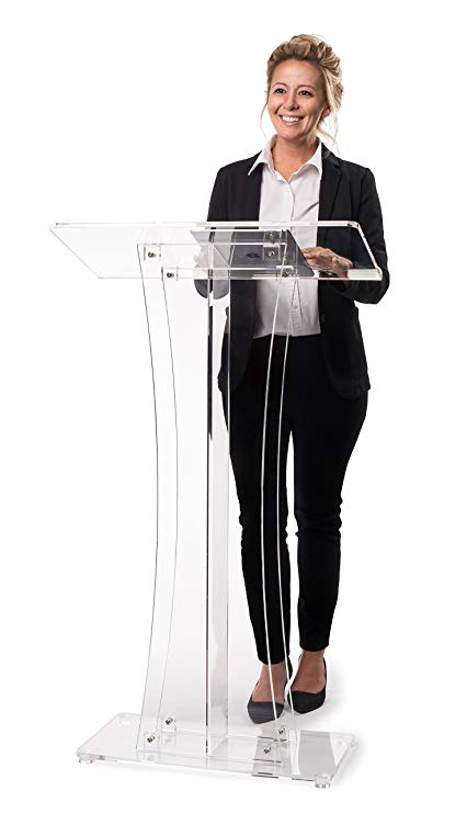 Clear Acrylic Stand Up, Floor-Standing Podium, Lectern w/ Mic Clip